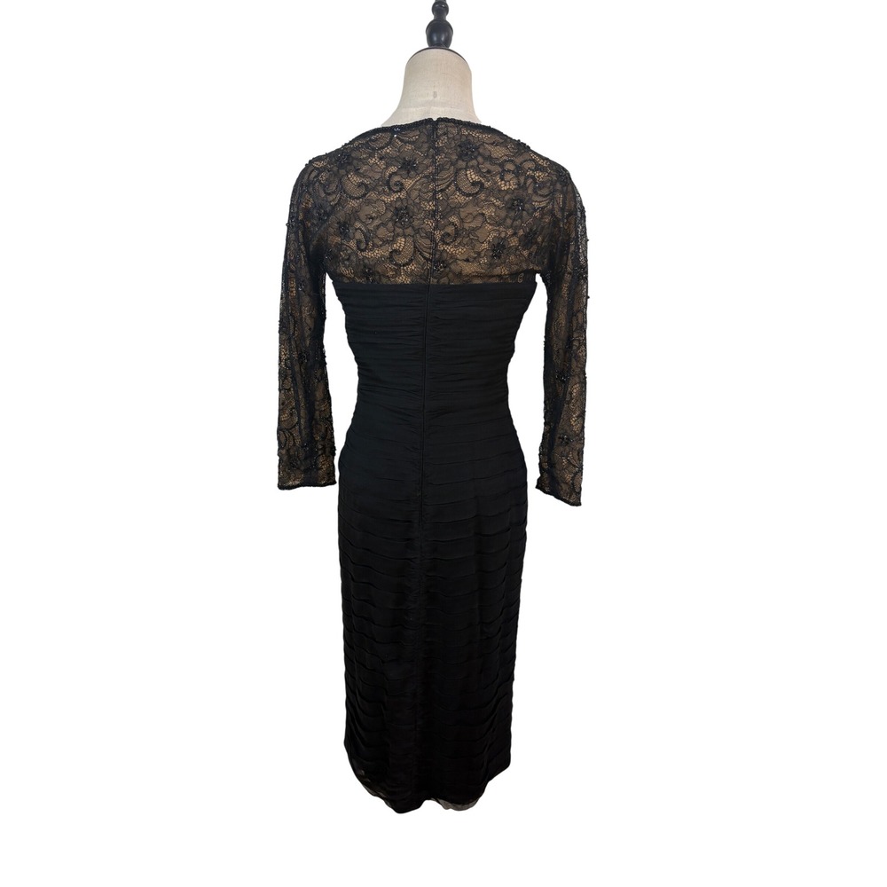 Tadashi Collection Cocktail Dress  2 Black Silk illusion Lace Ruched‎ Event chic - Picture 6 of 9
